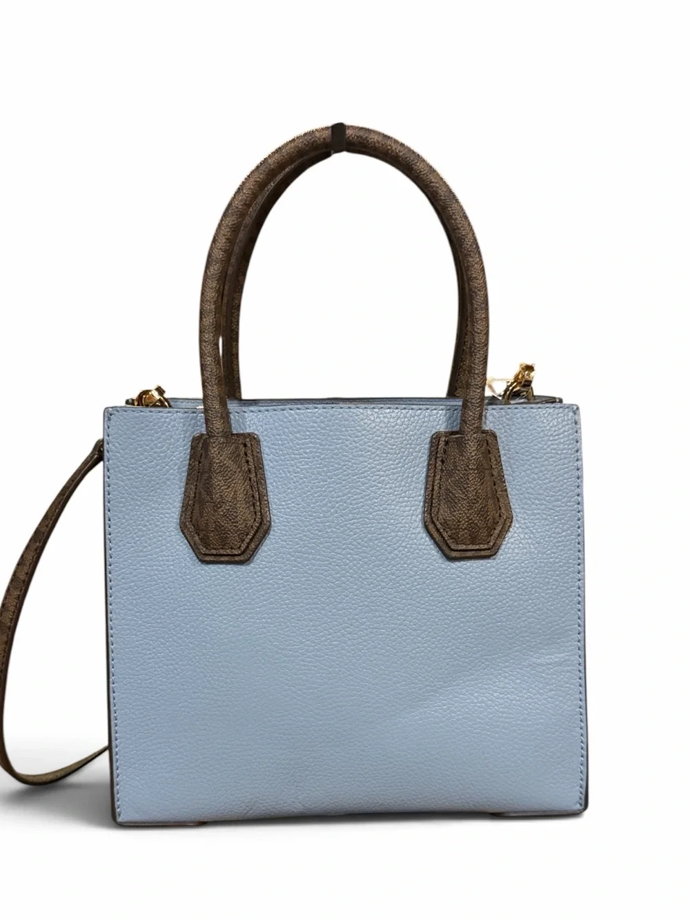 💙 Michael Kors Mercer X-Small Messenger Satchel Chambray Blue & Brown Signature